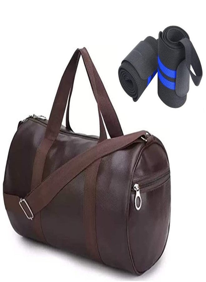 Rainox Combo Pack Of Pu-Leather Gym Bag Gym Duffel Bag With Shoulder Strap For Men's & Women's With Blue Wrist Support Band For Exercise, 23 Cm - Image 1